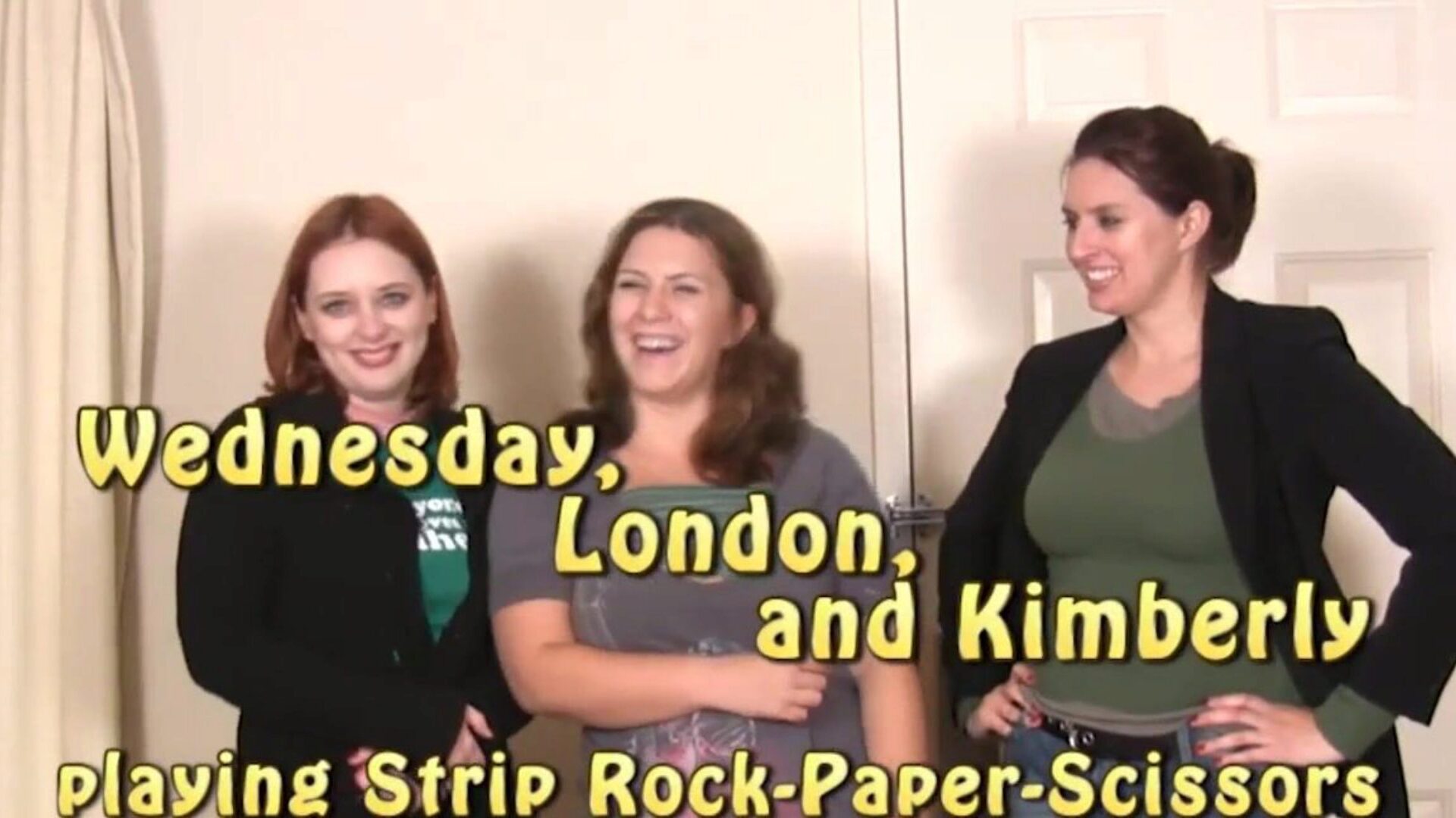 3 Busty Girls Play Strip Rock-Paper-Scissors Watch as one lump of clothes comes off these three angels Wednesday, London, and Kimberly one fail after another Alast, all three are standing there displaying off their biggest baps